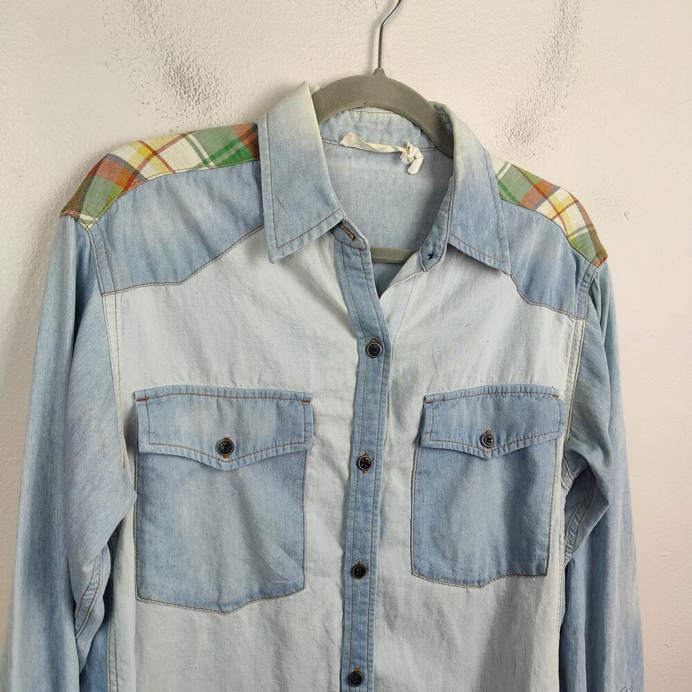 Isabel Marant Etoile Denim Shirt Womens 38‎ US 6 Light Blue Checker Linen Blend - Picture 2 of 10